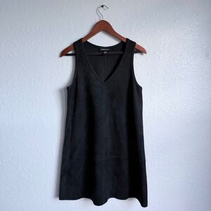 Revolve Fifteen Twenty Faux Suede Shift Dress Medium Black V-Neck Minimalist